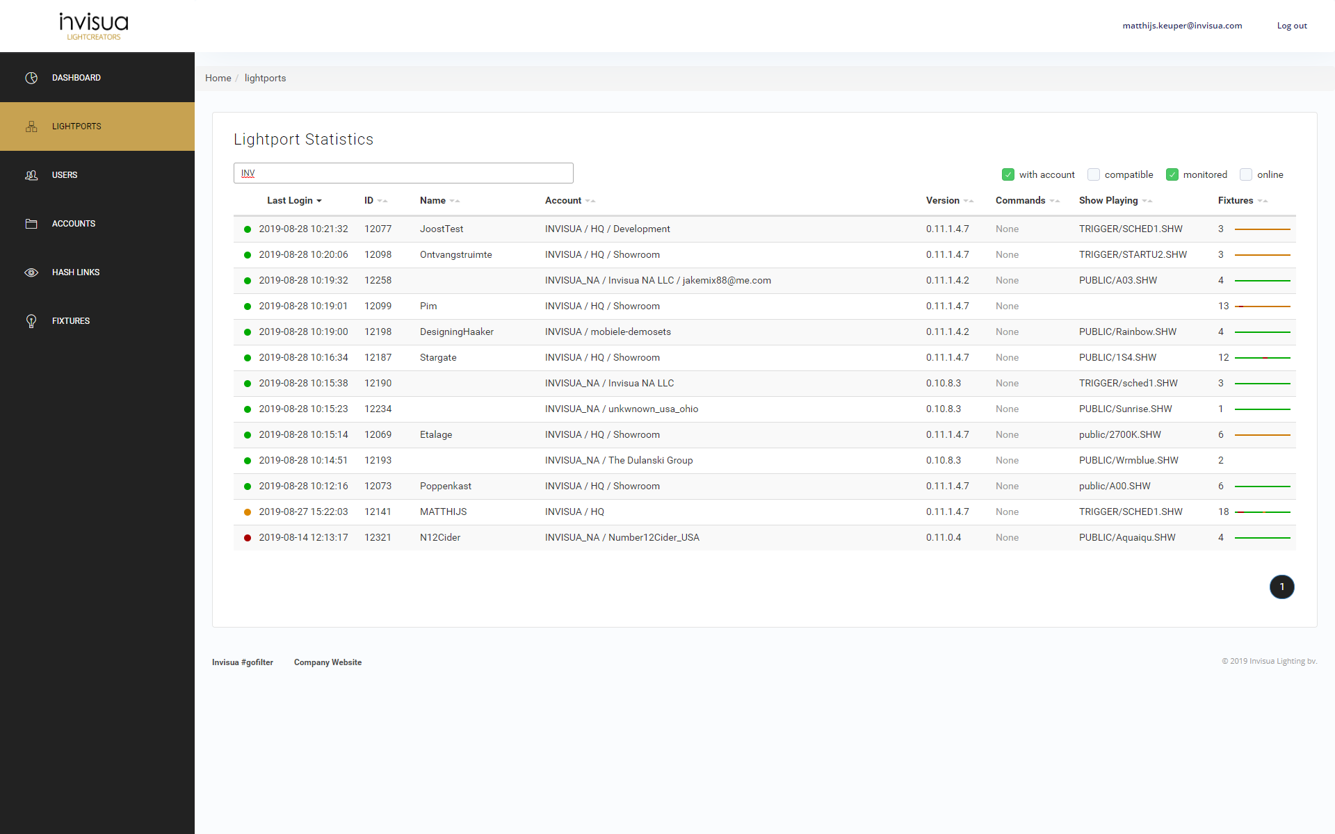 Invisua Dashboard for dynamic lighting control | Invisua Lighting